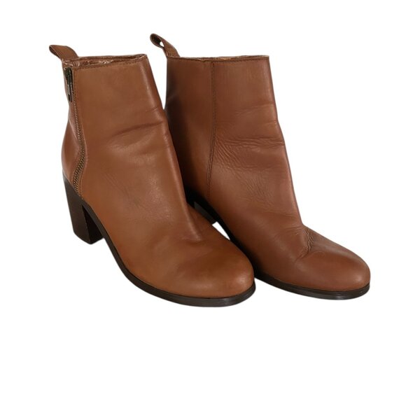 The Gap Brown Leather Heeled Booties Sz 9 Block Chunky Ankle Boots Going Out - Picture 4 of 6